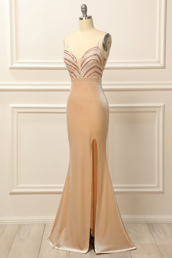 Blush Prom Formal Dress with Sequins