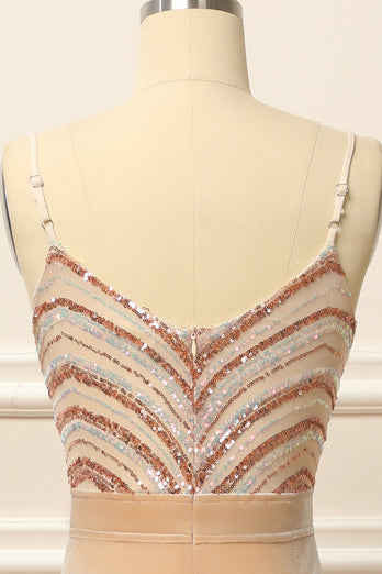 Blush Prom Formal Dress with Sequins