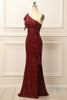 Load image into Gallery viewer, Burgundy Sequins One Shoulder Prom Dress