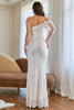 Load image into Gallery viewer, White One Shoulder Sequins Prom Dress with Slit