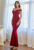 Load image into Gallery viewer, Burgundy Off the Shoulder Mermaid Prom Dress