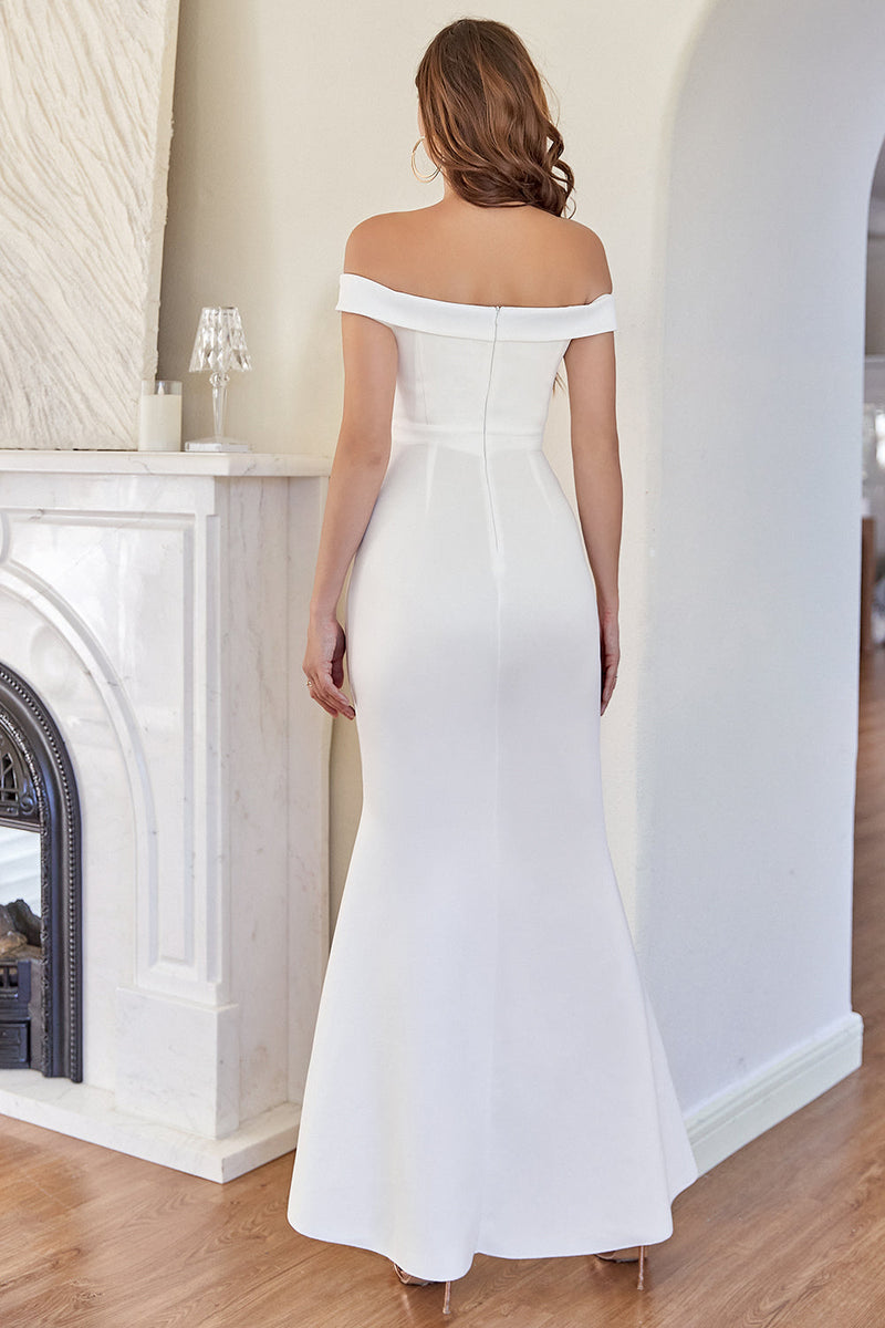 Load image into Gallery viewer, White Off the Shoulder Mermaid Prom Dress