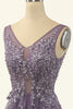 Load image into Gallery viewer, Tulle Purple A-line Prom Dress with Beading