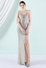 Load image into Gallery viewer, Silver Sequins Sheath Prom Dress with Slit