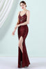 Load image into Gallery viewer, Dark Red Sequins Sheath Prom Dress with Slit