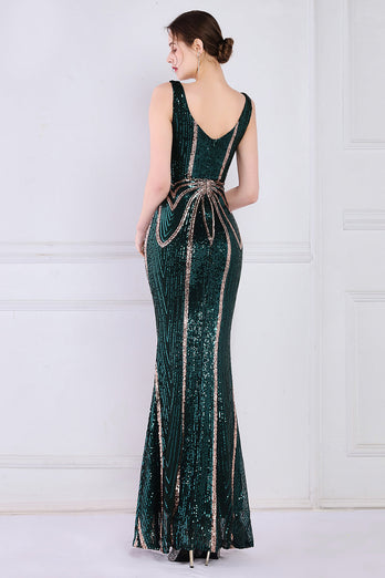 Dark Green Deep V Neck Prom Dress