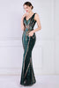 Load image into Gallery viewer, Dark Green Deep V Neck Prom Dress