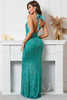 Load image into Gallery viewer, Green Sequined Halter Backless Evening Dress