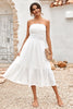 Load image into Gallery viewer, Tea Length Strapless White Graduation Dress
