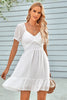 Load image into Gallery viewer, Short Sleeves V Neck White Graduation Dress