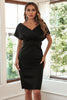 Load image into Gallery viewer, Black Bodycon Cocktail Dress with Belt