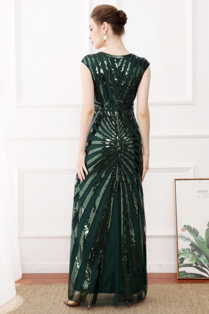 Load image into Gallery viewer, Dark Green Sequins Sparkly Party Dress with Beaded