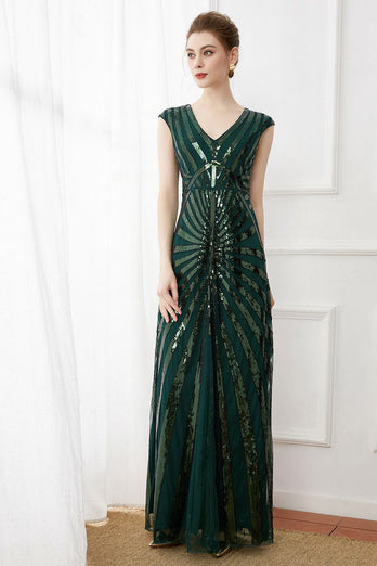 Dark Green Sequins Sparkly Party Dress with Beaded