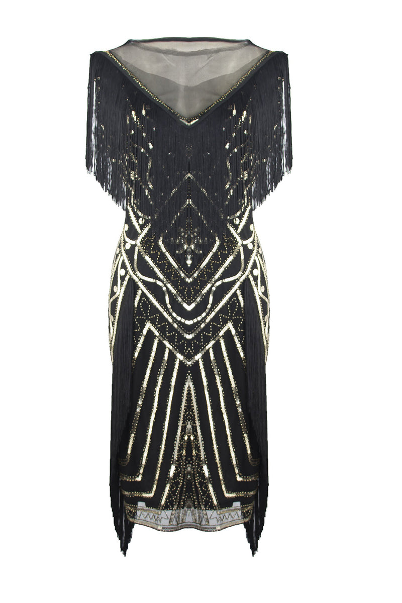 Load image into Gallery viewer, Black Glitter Sequins Cocktail Party Dress with Fringes