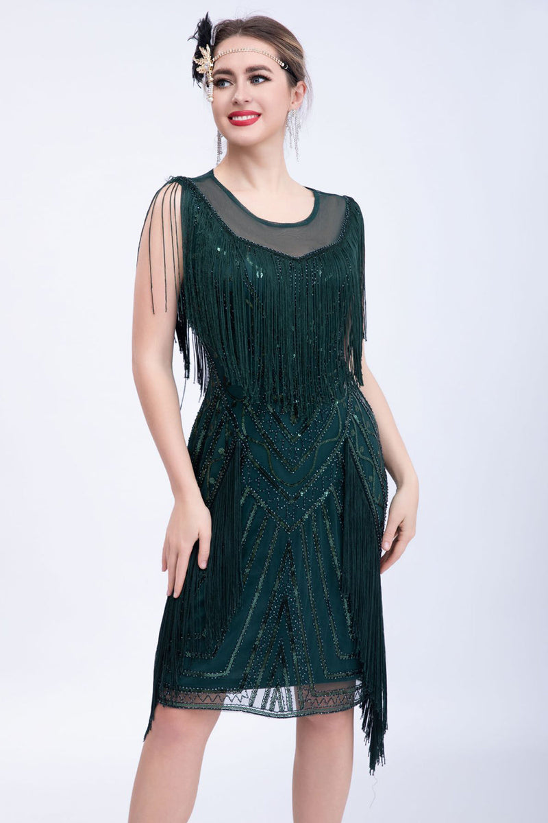 Load image into Gallery viewer, Black Glitter Sequins Cocktail Party Dress with Fringes