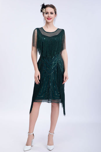 Black Glitter Sequins Cocktail Party Dress with Fringes