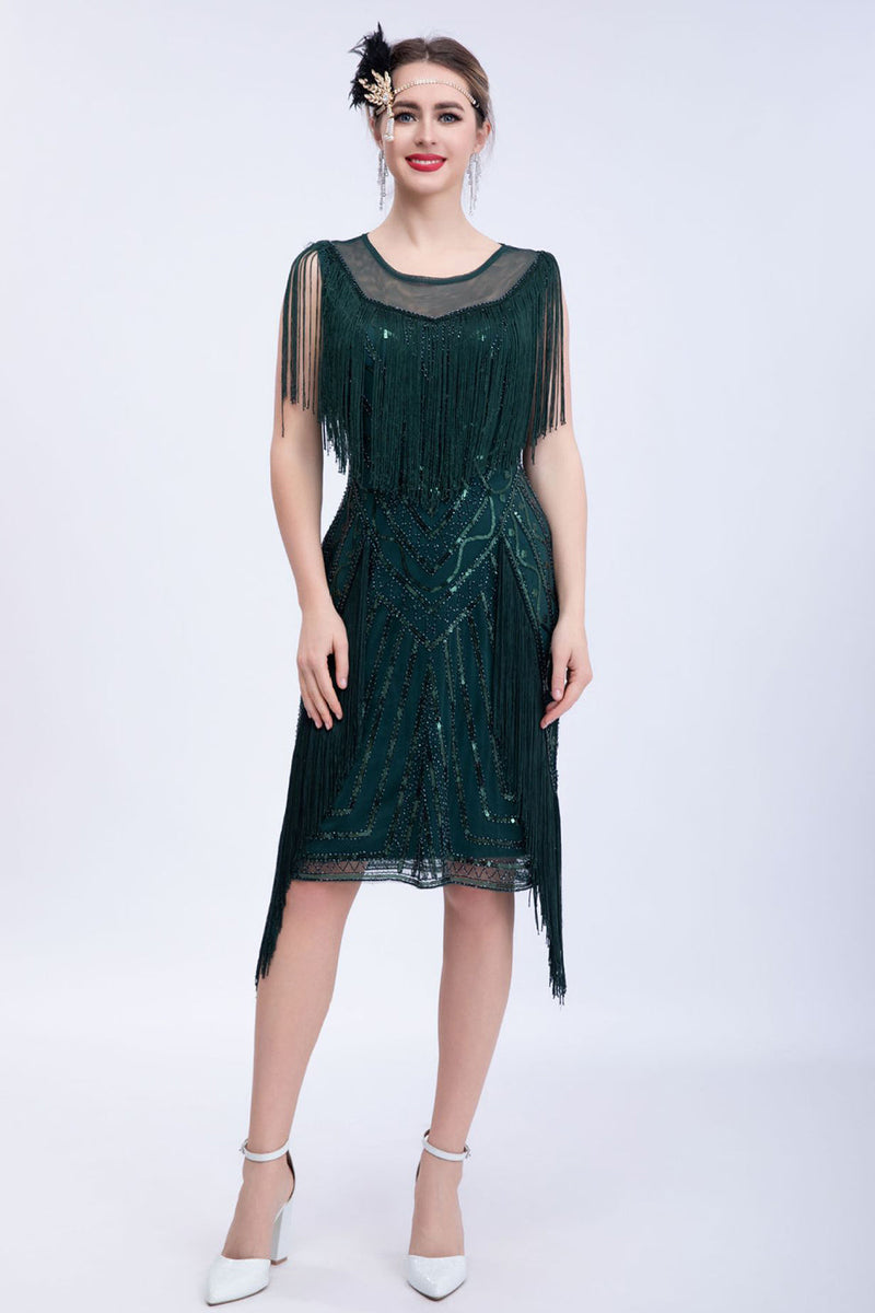 Load image into Gallery viewer, Black Glitter Sequins Cocktail Party Dress with Fringes