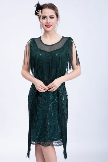 Black Glitter Sequins Cocktail Party Dress with Fringes