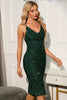 Load image into Gallery viewer, Dark Green Sparkly Sequin Spaghetti Straps Backless Cocktail Dress