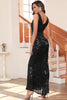 Load image into Gallery viewer, Black Sequin V-neck Sleeveless Mermaid Long Evening Party Dress