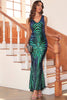 Load image into Gallery viewer, Black Sequin V-neck Sleeveless Mermaid Long Evening Party Dress