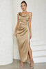 Load image into Gallery viewer, Khaki One Shoulder Bodycon Pleated Party Dress with Slit