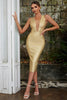 Load image into Gallery viewer, Golden Bodycon Deep V-neck Sleeveless Knee Length Party Dress