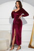 Load image into Gallery viewer, Black Velvet Long Sleeves Holiday Party Dress with Slit