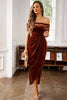 Load image into Gallery viewer, Burgundy Velvet Off the Shoulder Holiday Party Dress