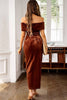 Load image into Gallery viewer, Burgundy Velvet Off the Shoulder Holiday Party Dress