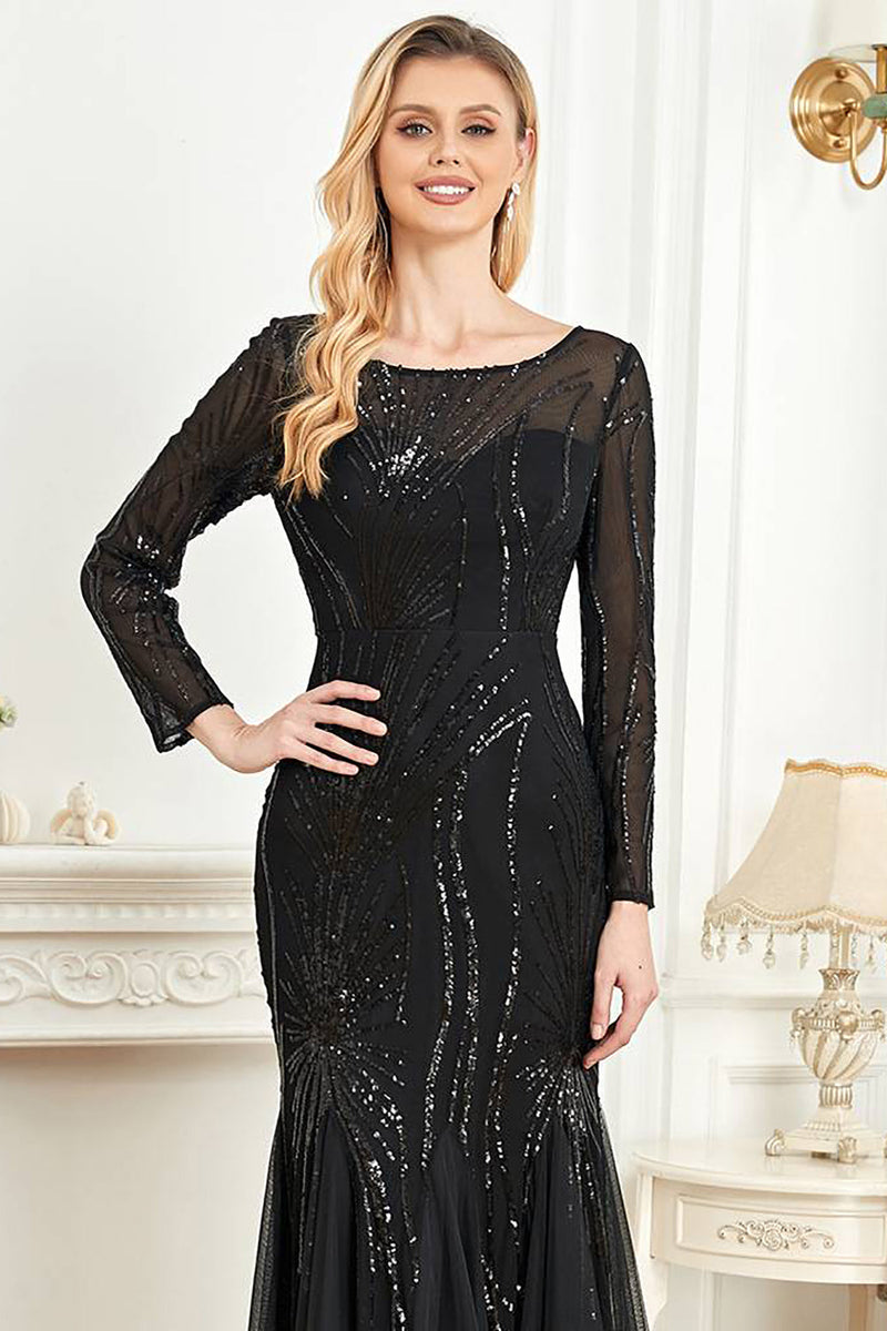 Load image into Gallery viewer, Long Sleeves Mermaid Sequins Formal Dress