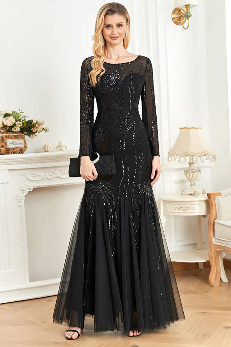 Load image into Gallery viewer, Long Sleeves Mermaid Sequins Formal Dress