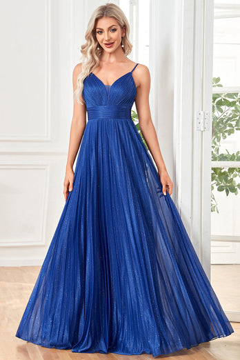 Glitter A-Line Dark Blue Prom Dress