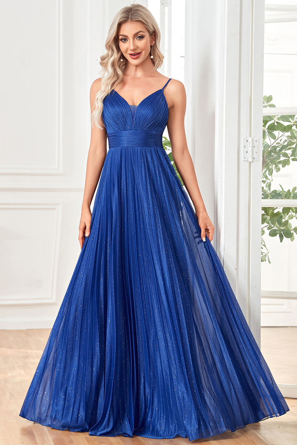 Glitter A-Line Dark Blue Prom Dress