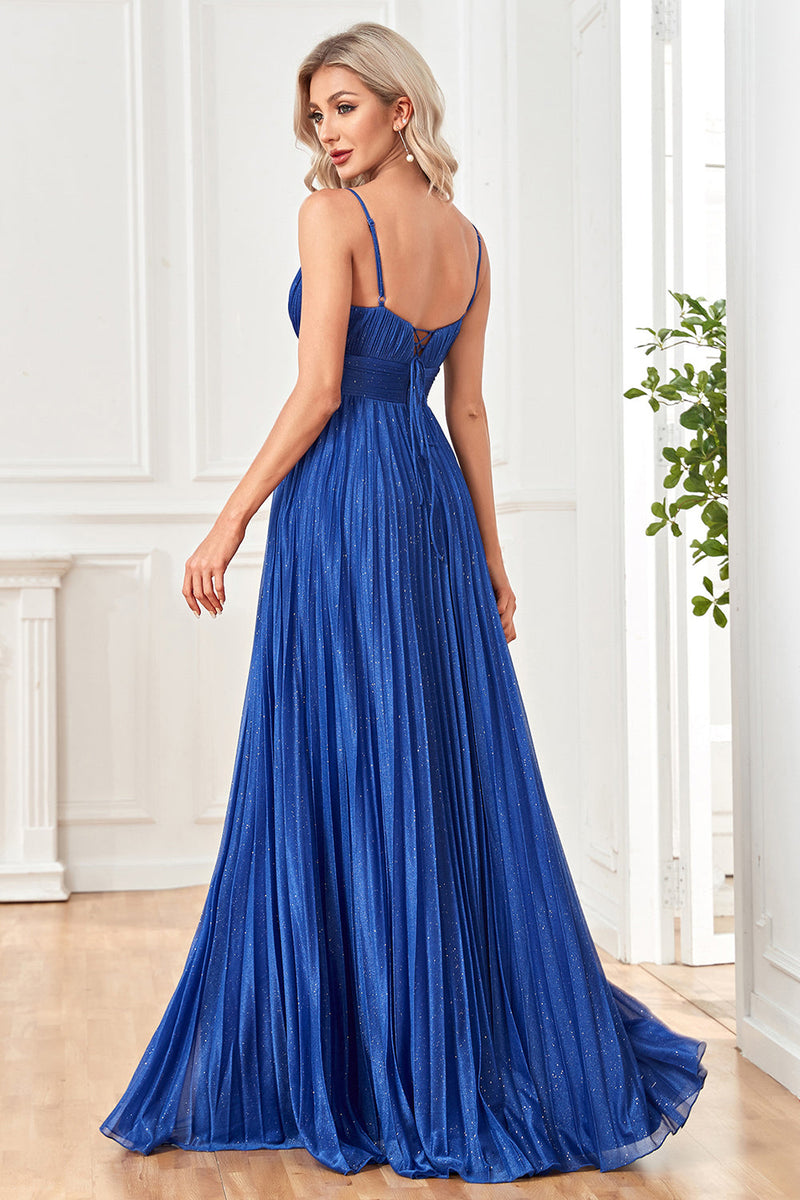 Load image into Gallery viewer, Glitter A-Line Dark Blue Prom Dress