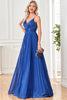Load image into Gallery viewer, Glitter A-Line Dark Blue Prom Dress