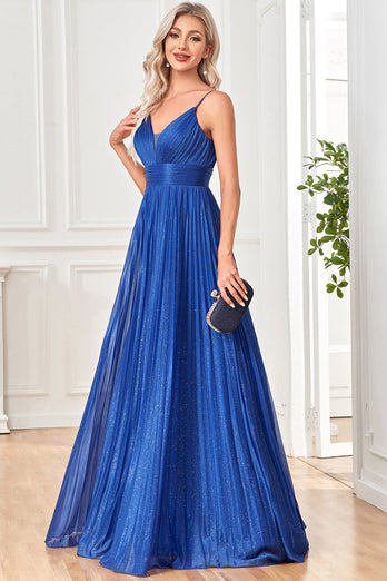 Glitter A-Line Dark Blue Prom Dress