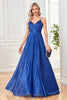 Load image into Gallery viewer, Glitter A-Line Dark Blue Prom Dress