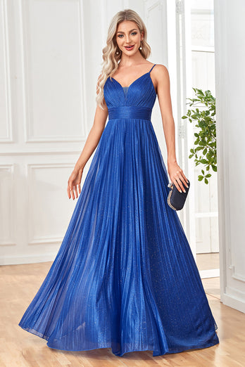 Glitter A-Line Dark Blue Prom Dress