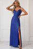 Load image into Gallery viewer, Sparkly Royal Blue Spaghetti Straps Prom Dress with Slit