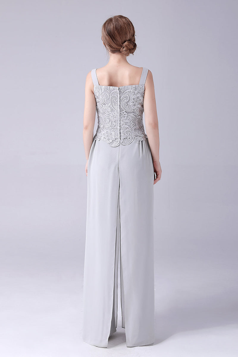 Load image into Gallery viewer, Silver Chiffon Pant and Lace Top Mother of The Bride Pant Suits