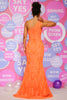 Load image into Gallery viewer, Orange One Shoulder Mermaid Sparkly Prom Dress with Sequins