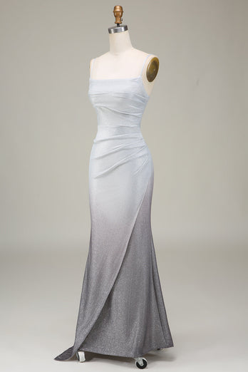 Grey Mermiad Sparkly Prom Dress with Pleated