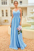 Load image into Gallery viewer, Ruffle Blue Bridesmaid Dress with Lace