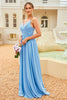 Load image into Gallery viewer, Ruffle Blue Bridesmaid Dress with Lace