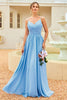 Load image into Gallery viewer, Ruffle Blue Bridesmaid Dress with Lace