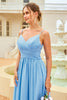 Load image into Gallery viewer, Ruffle Blue Bridesmaid Dress with Lace