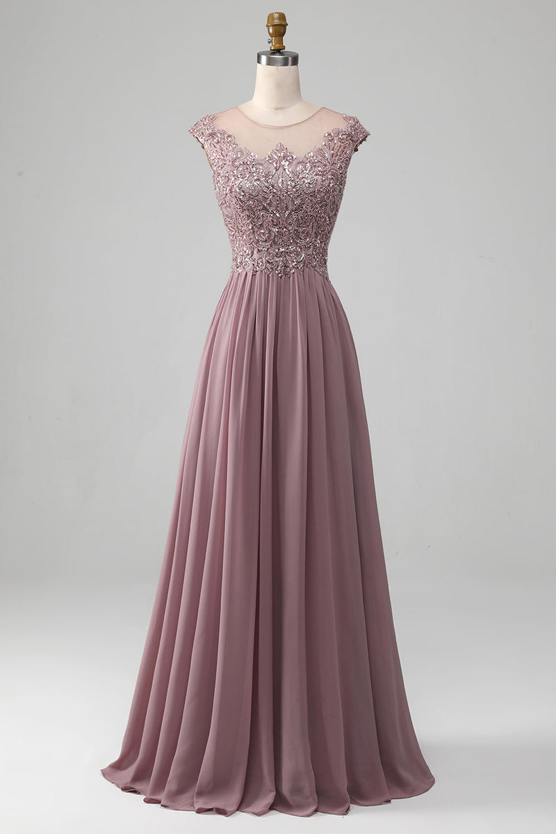 Load image into Gallery viewer, A-Line Beaded Blush Prom Dress