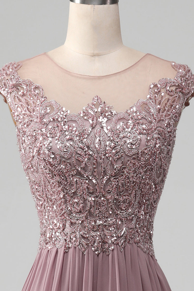 Load image into Gallery viewer, A-Line Beaded Blush Prom Dress