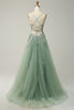 Load image into Gallery viewer, Grey Blue A Line Spaghetti Straps Long Prom Dress with Appliques